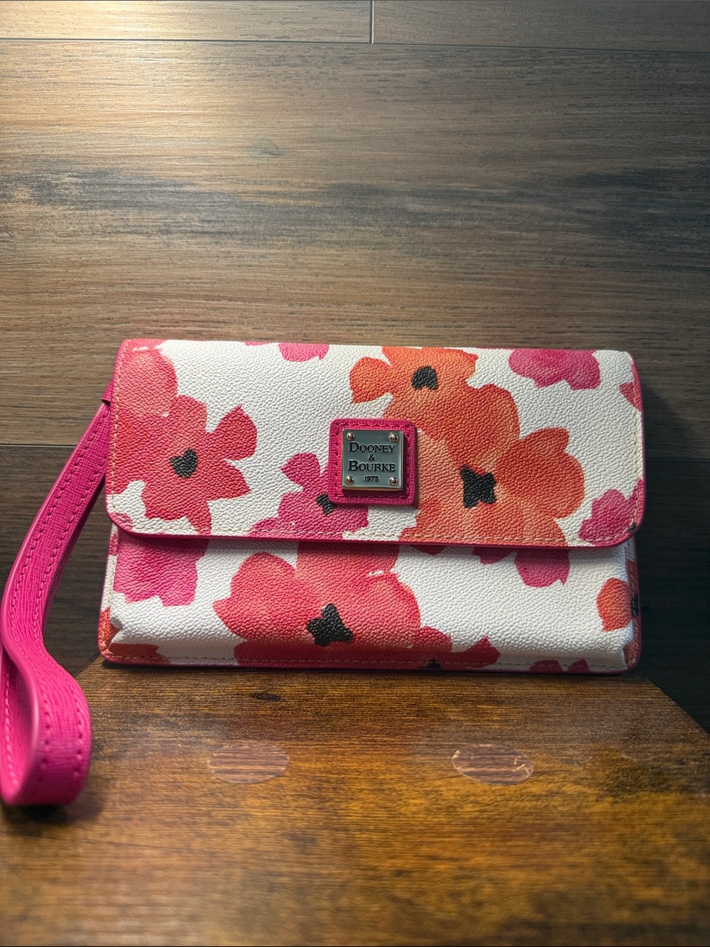 Dooney & Bourke White Floral Wristlet with Pink & Coral Flowers